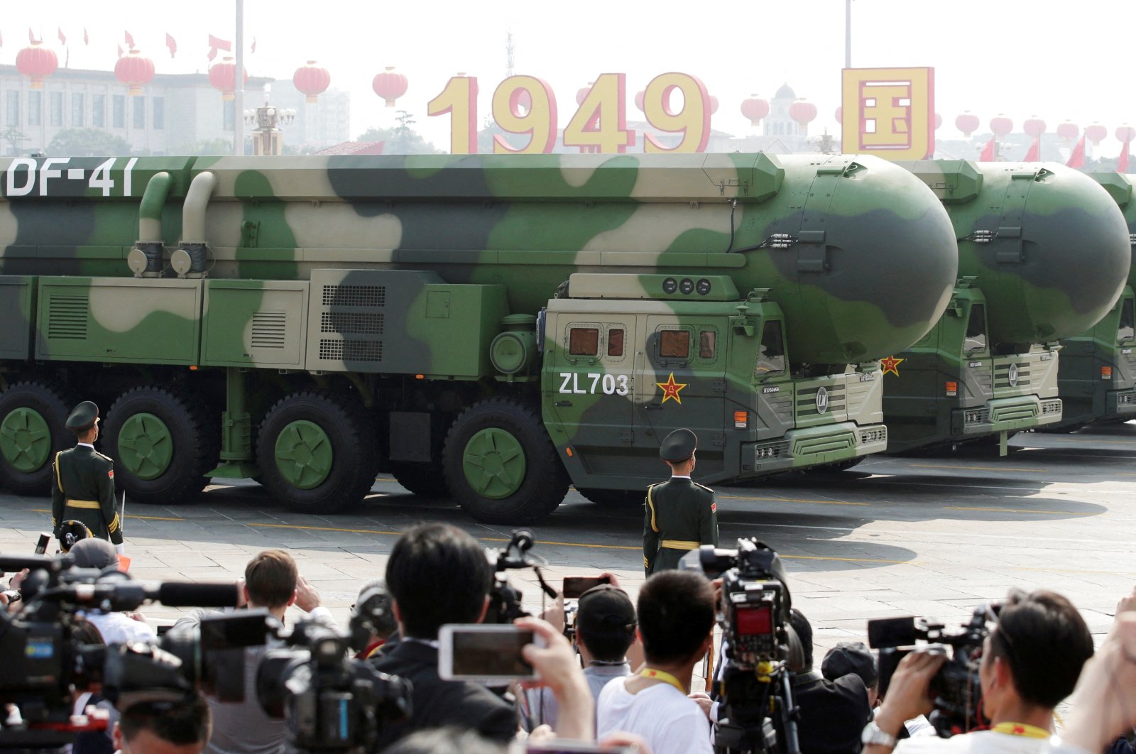 Military vehicles carrying DF-41 intercontinental ballistic missiles travel past Tiananmen Square during a military parade, Beijing, China, Oct. 1, 2019. (Reuters Photo)