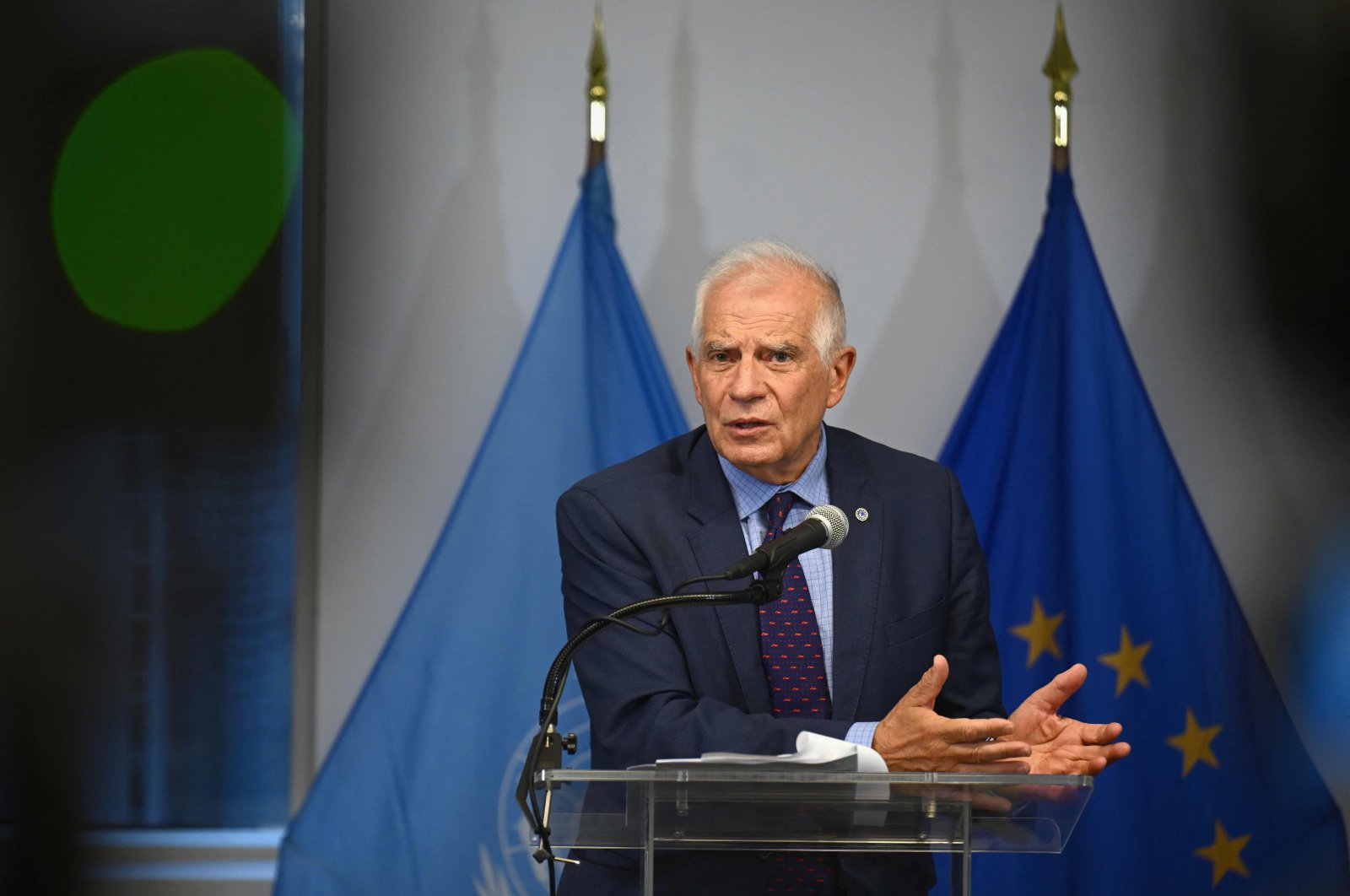 High Representaitve of the European Union for Foreign Affairs and Security Policy Josep Borrell speaks during a press conference following the EU Foreign Ministers meeting at the European Union Delegation headquarters ahead of the 79th session of the United Nations (UN) General Assembly in New York, Sept. 23, 2024. (AFP Photo)