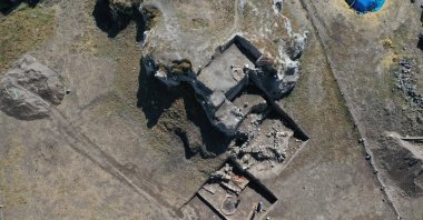 An aerial view captures the ancient ruins of settlements in Pulur Höyük, Erzurum, Türkiye, Sept. 25, 2024. (AA Photo)