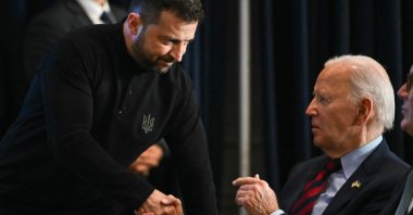 Ukrainian President Volodymyr Zelenskyy (L) shakes hands with U.S. President Joe Biden during an event in New York, U.S., Sept. 25, 2024. (AFP Photo)