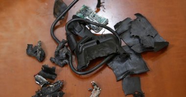 The remains of exploded pagers are on display at an undisclosed location in Beirut&#039;s southern suburbs, Lebanon, Sept. 18, 2024. (AFP Photo)