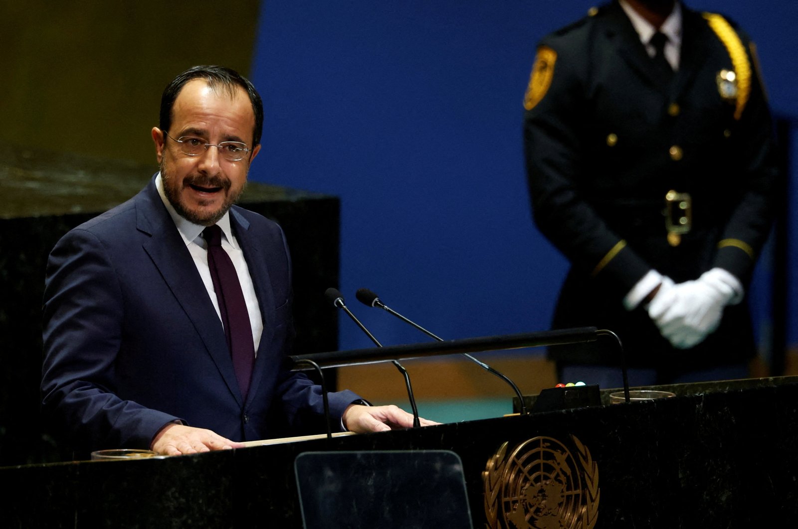 Greek Cypriot leader Nikos Christodoulides addresses the 79th United Nations General Assembly at U.N. headquarters in New York, U.S., Sept. 25, 2024. (Reuters Photo)