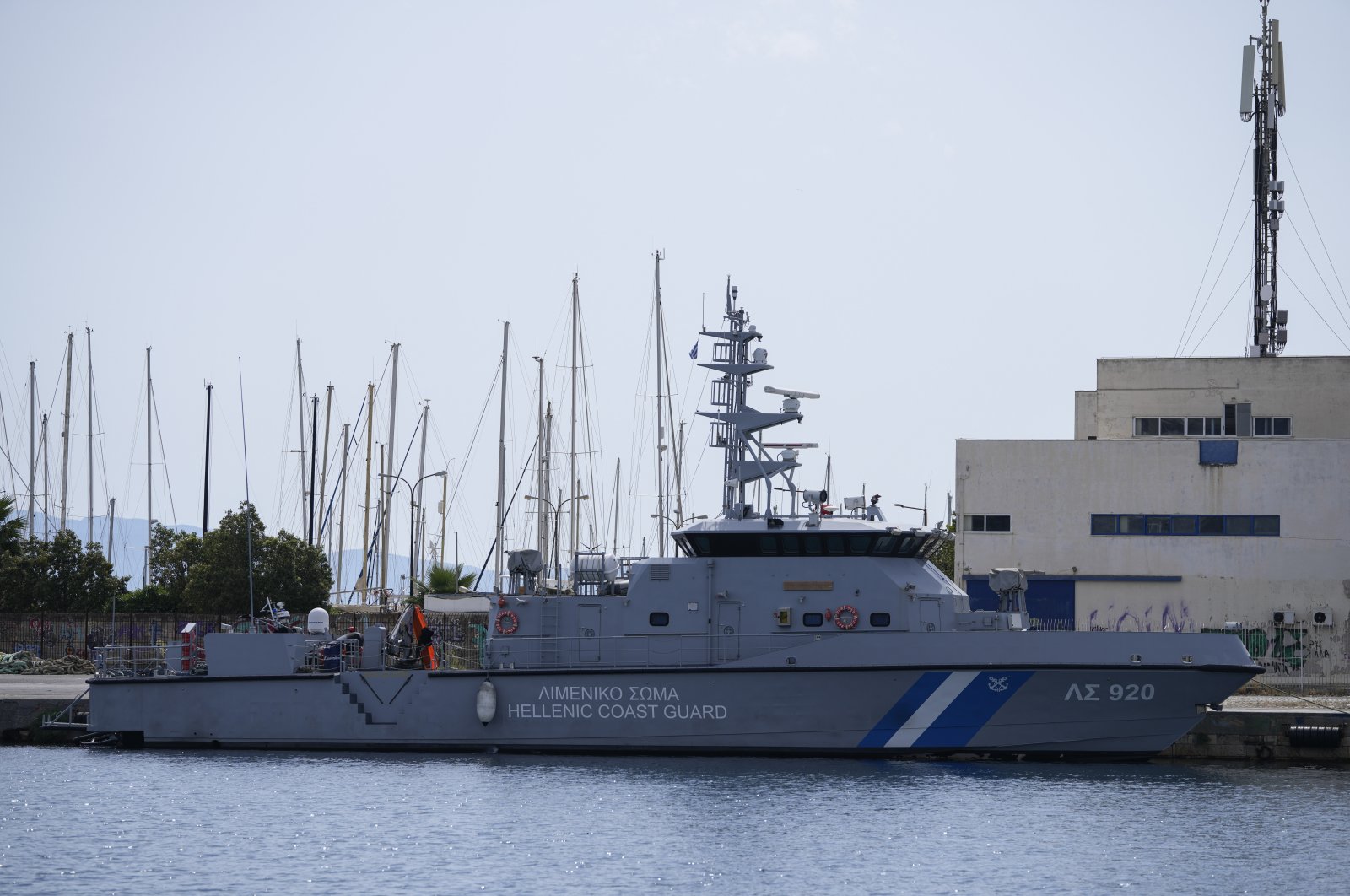 A Greek coast guard vessel is docked at the port in Kalamata town, southwest of Athens, Greece, June 15, 2023. (AP Photo)