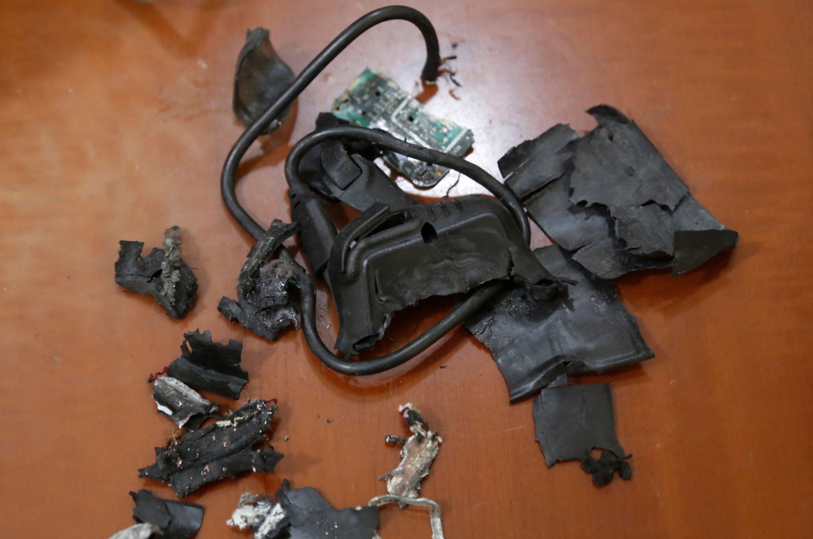 The remains of exploded pagers are on display at an undisclosed location in Beirut&#039;s southern suburbs, Lebanon, Sept. 18, 2024. (AFP Photo)