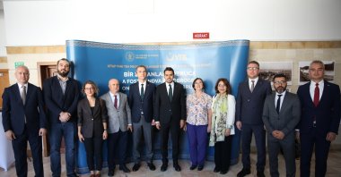  Presidency for Turks Abroad and Related Communities (YTB) President Abdullah Eren (C) and participants of the event, Constanta, Romania, Sept. 25, 2024. (Courtesy of YTB)