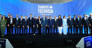 Industry and Technology Minister Mehmet Fatih Kacır (C-R) and Labor and Social Security Minister Vedat Işıkhan (C-L) attend an event to launch the Türkiye TechVisa Program, Istanbul, Türkiye, Sept. 16, 2024. (AA Photo)
