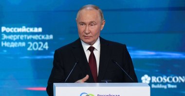 Russia&#039;s President Vladimir Putin delivers a speech at the Russian Energy Week forum, Moscow, Russia, Sept. 26, 2024. (Reuters Photo)