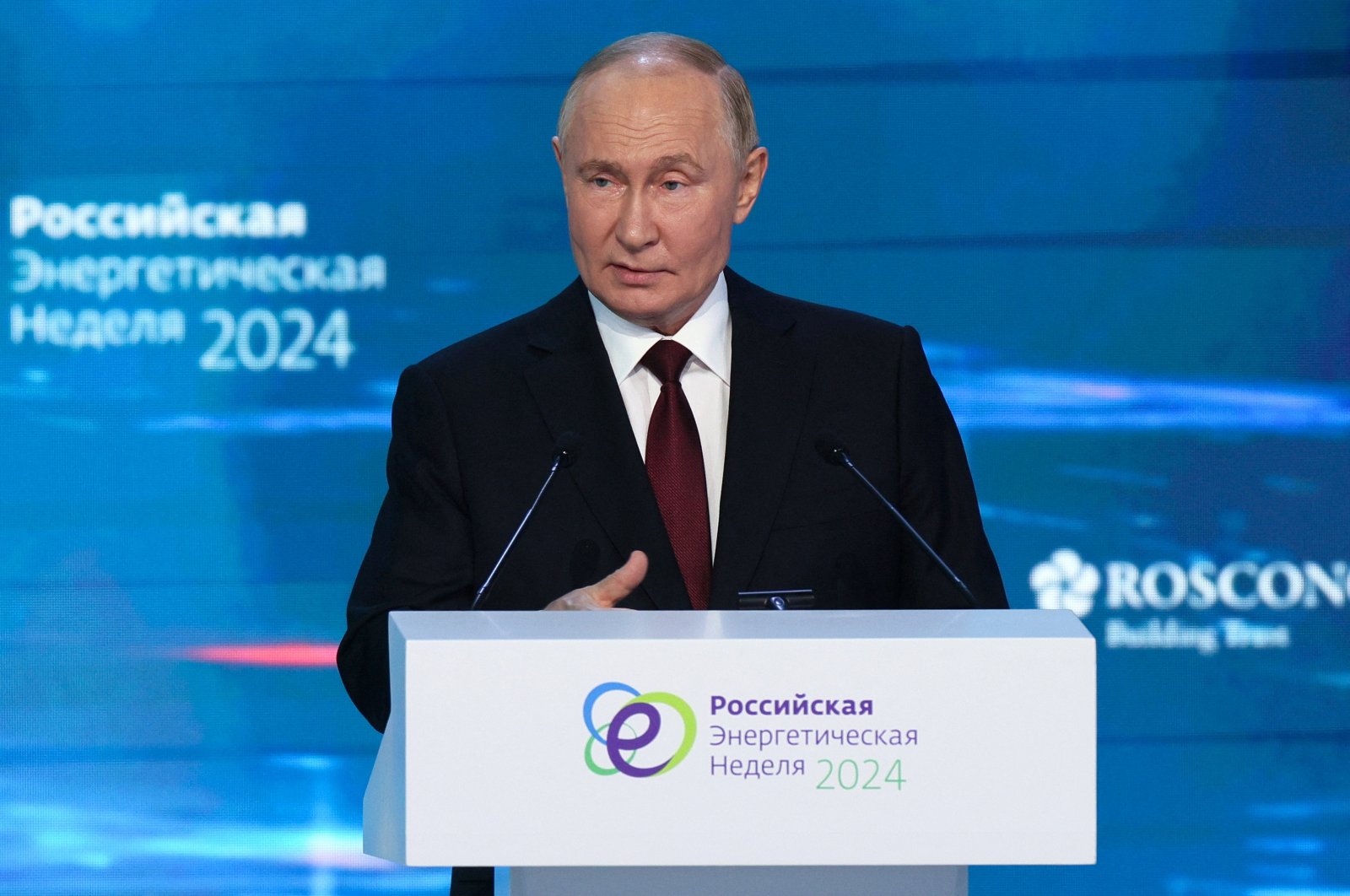 Russia&#039;s President Vladimir Putin delivers a speech at the Russian Energy Week forum, Moscow, Russia, Sept. 26, 2024. (Reuters Photo)