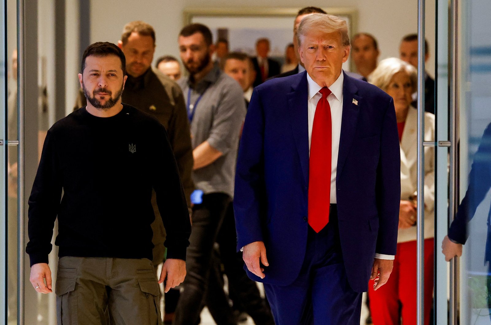 Republican presidential nominee and former U.S. President Donald Trump and Ukraine&#039;s President Volodymyr Zelenskiy meet at Trump Tower in New York City, U.S., Sept. 27, 2024.  (Reuters Photo)