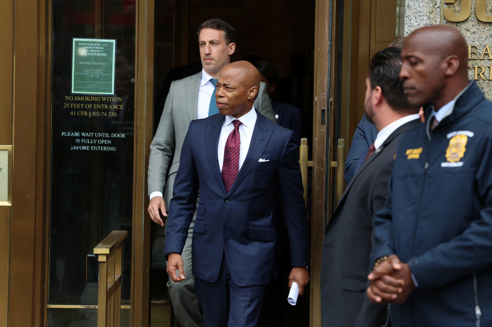 New York City Mayor Eric Adams walks outside federal court, on the day of his arraignment after he was charged with bribery and illegally soliciting a campaign contribution from a foreign national, in New York City, U.S. Sept. 27, 2024. (Reuters Photo)