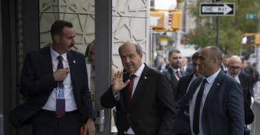 Turkish Republic of Northern Cyprus President Ersin Tatar visits the Turkish House, New York, U.S., Sept. 25, 2024. (AA Photo)