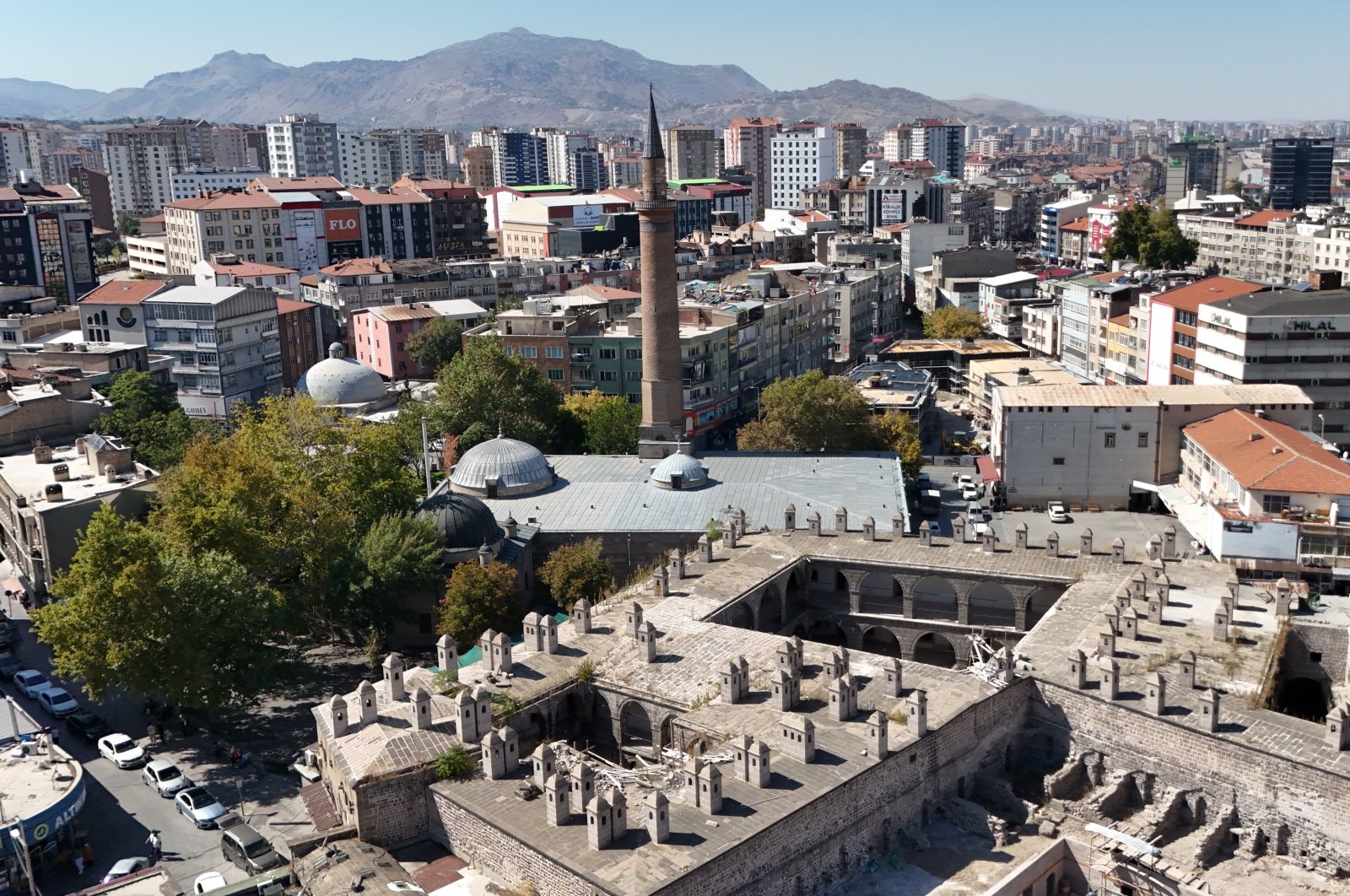 An aerial view of Kebir Mosque shows its historic architecture, Kayseri, Türkiye, Sept. 29, 2024. (IHA Photo)