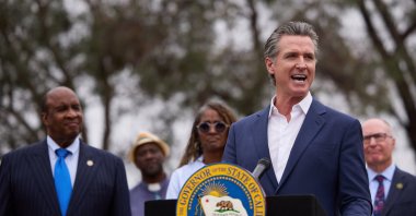 California Governor Gavin Newsom speaks during a news conference in Los Angeles, California, U.S., Sept. 25, 2024. (EPA Photo)
