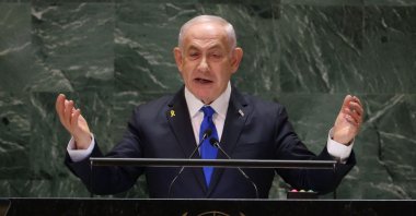 Israeli Prime Minister Benjamin Netanyahu speaks during the 79th Session of the United Nations General Assembly at the United Nations headquarters in New York City, Sept. 27, 2024. (AFP Photo)