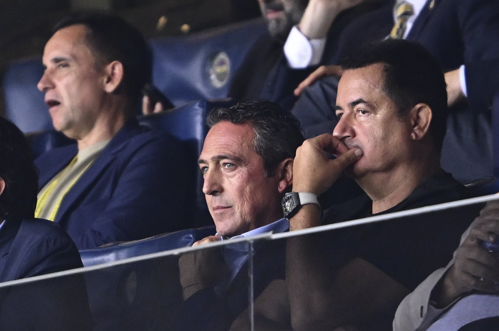 Fenerbahçe President Ali Koç (L) and Vice President Acun Ilıcalı during the UEFA Europa League match against Union Saint-Gilloise at the Ülker Stadium, Istanbul, Türkiye, Sept. 26, 2024. (AA Photo)