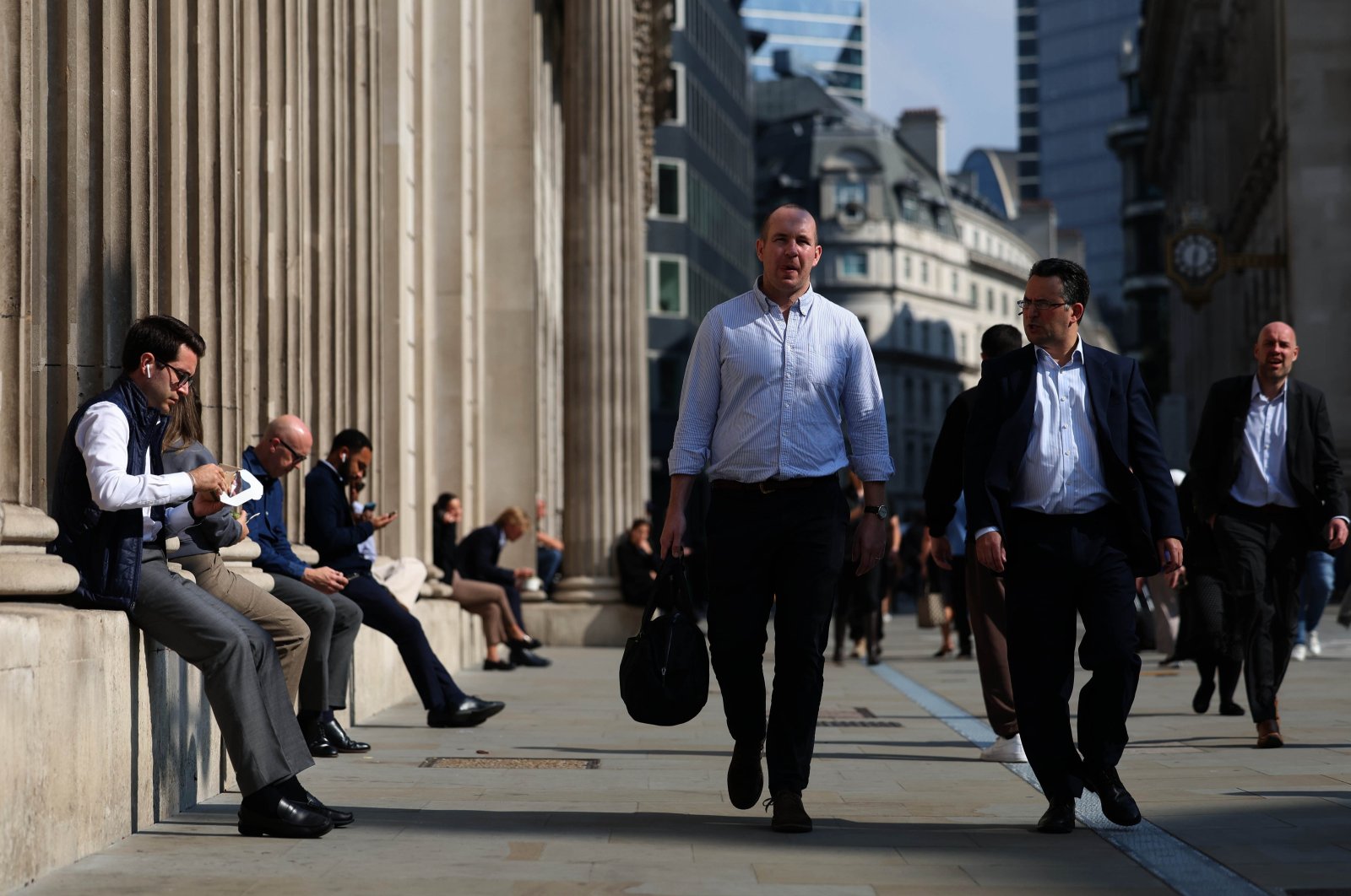 Pedestrians pass by the Bank of England in London, Britain, Sept. 19, 2024. (EPA Photo)