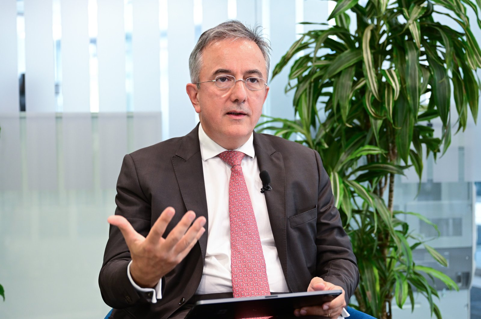 Francis Malige, managing director of Financial Institutions at the EBRD, speaks during an interview, Istanbul, Türkiye, Sept. 27, 2024. (AA Photo)