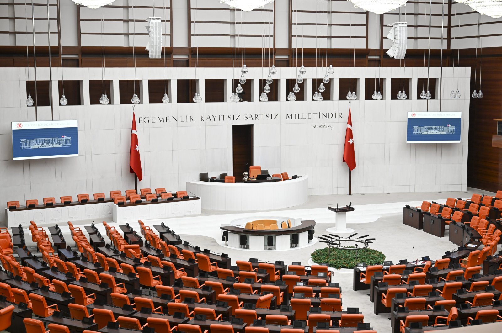 A view of empty parliamentary seats before the end of the recess at Parliament, Ankara, Türkiye, Sept. 25, 2024. (AA Photo)