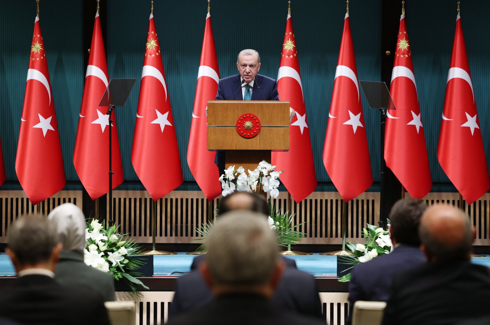 President Recep Tayyip Erdoğan speaks to reporters in a news conference in Ankara, Sept. 30, 2024. (AA Photo)