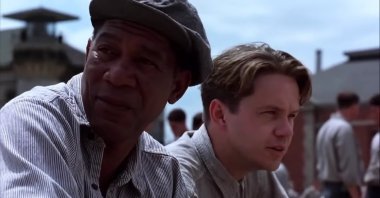A still shot of Morgan Freeman (L) and Tim Robbins from the movie "The Shawshank Redemption."
