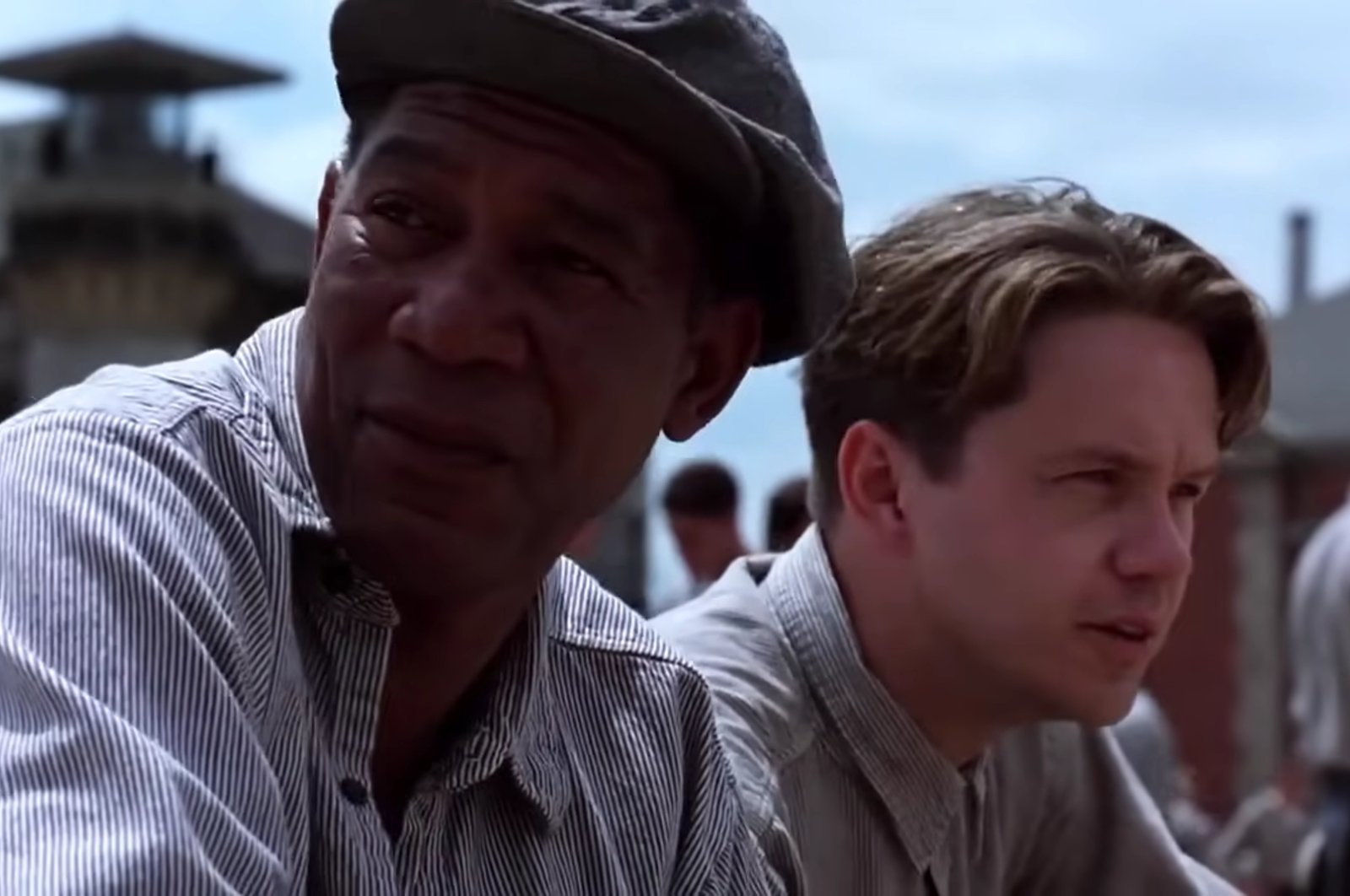 A still shot of Morgan Freeman (L) and Tim Robbins from the movie "The Shawshank Redemption."