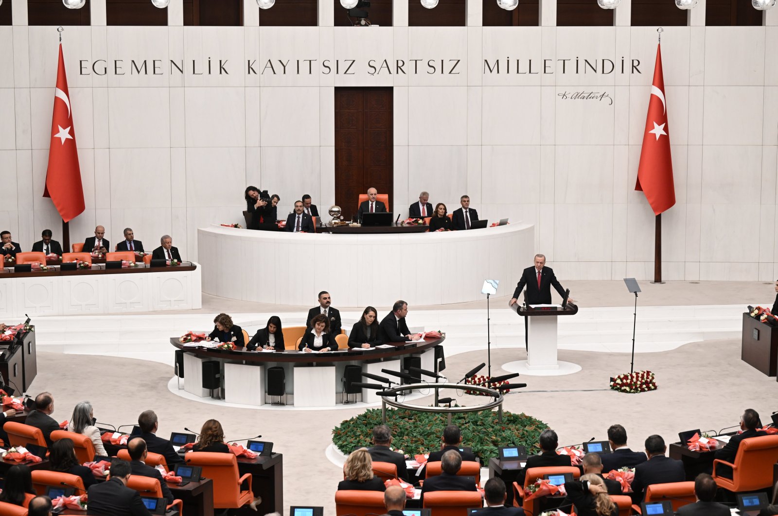 President Recep Tayyip Erdoğan addresses the Turkish Parliament, Ankara, Türkiye, Oct. 1, 2024. (AA Photo)