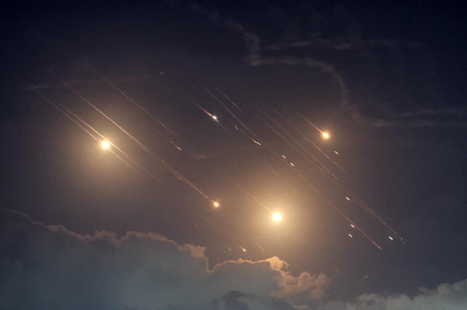 This picture shows projectiles above the city of Baqa al-Gharbiya, Israel, October 1, 2024. (AFP Photo)