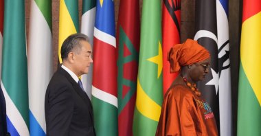 China&#039;s Foreign Minister Wang Yi (L), and Senegal&#039;s Foreign Minister Yassine Fall arrive at the ministerial conference during the Forum on China-Africa Cooperation (FOCAC) at the Diaoyutai State Guesthouse, Beijing, China, Sept. 3, 2024. (AP Photo)
