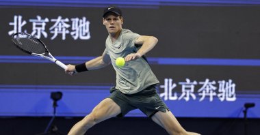 Italy&#039;s Jannik Sinner in action during his China Open semifinal match against China&#039;s Yunchaokete Bu at the China National Tennis Center, Beijing, China, Oct. 1, 2024. (Reuters Photo)