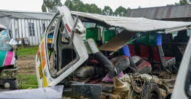 The wreckage of a minibus commonly known as a &quot;matatu&quot; is seen at the Londiani police station, Nakuru, Kenya, July 1, 2023. (Getty Images)
