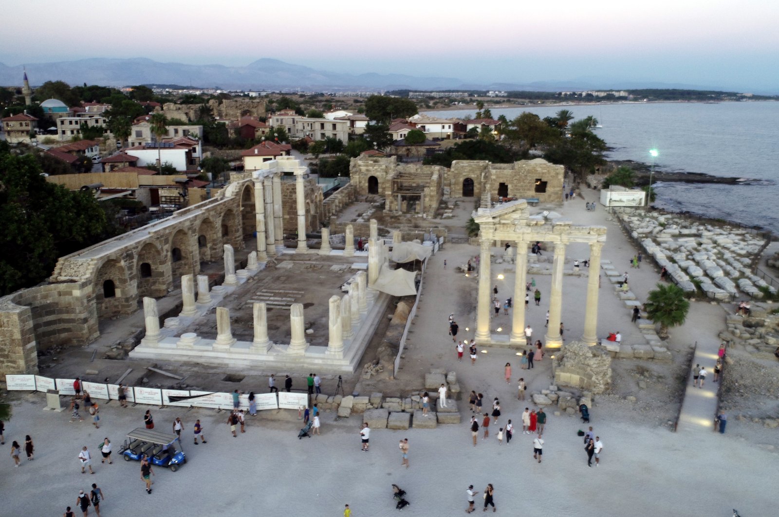 An aerial view showcases the ancient Temple of Athena in Side, Antalya, Türkiye, Oct. 2, 2024. (DHA Photos)