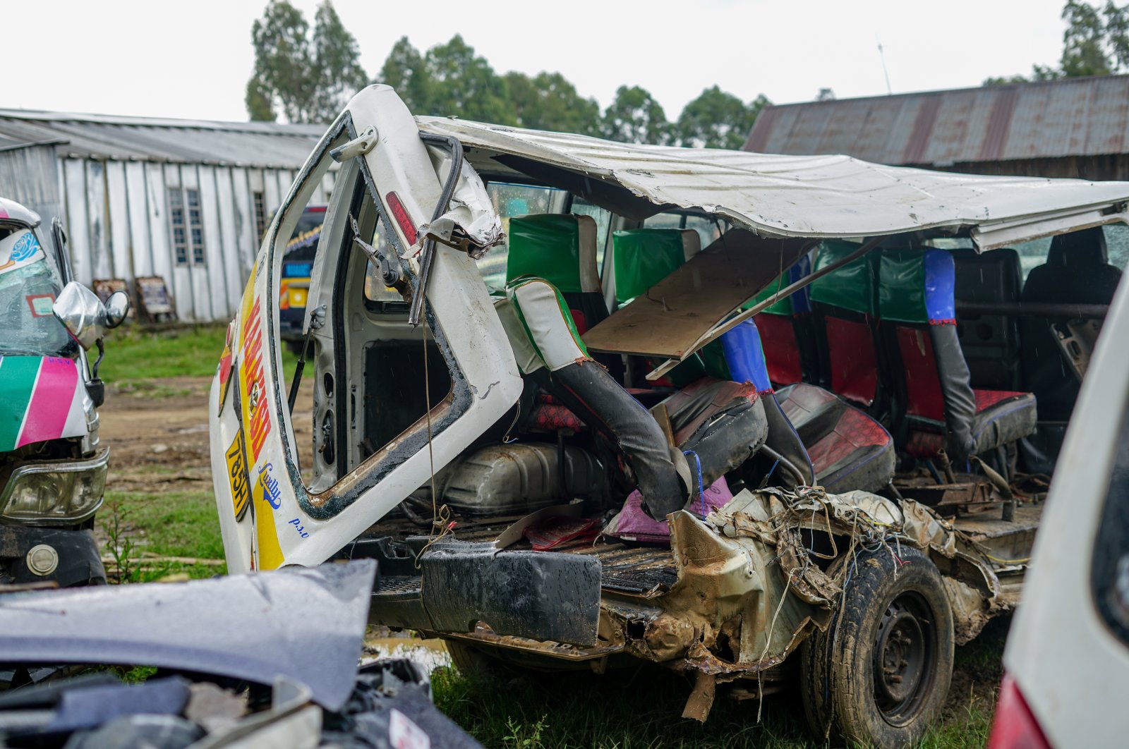 The wreckage of a minibus commonly known as a &quot;matatu&quot; is seen at the Londiani police station, Nakuru, Kenya, July 1, 2023. (Getty Images)