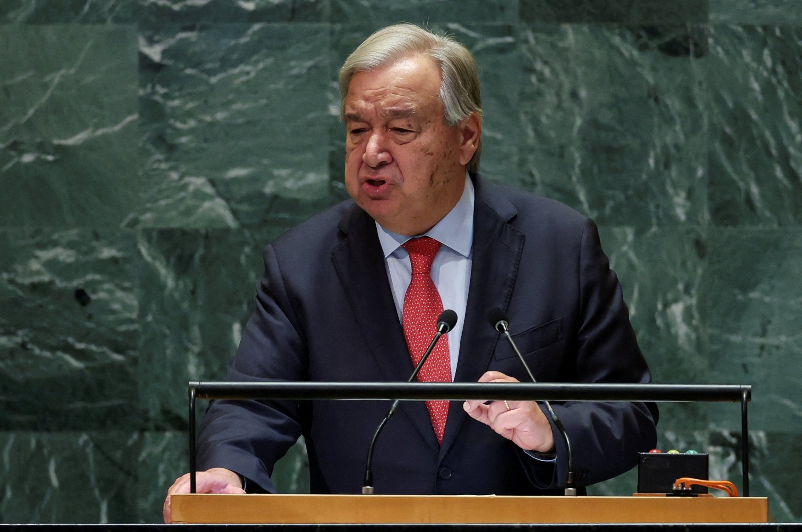 U.N. Secretary-General Antonio Guterres addresses the 79th U.N. General Assembly in New York, U.S., Sept. 24, 2024. (Reuters Photo)