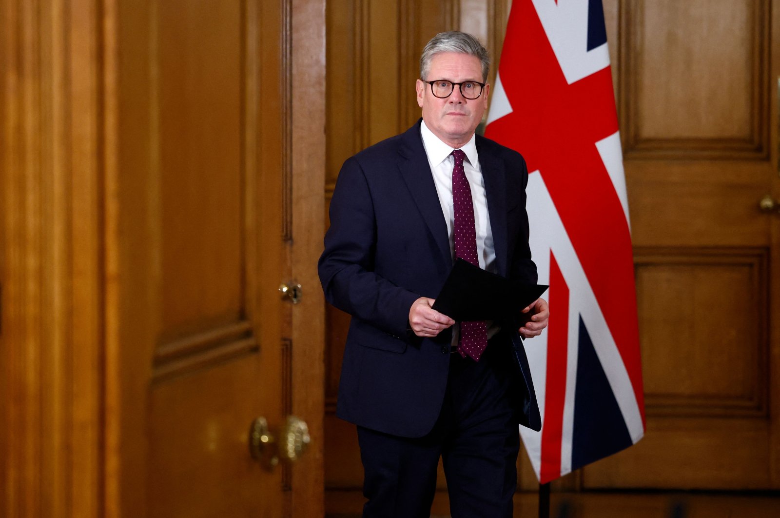 British Prime Minister Keir Starmer arrives to make a statement on the evolving situation in the Middle East, inside 10 Downing Street, central London, U.K., Oct. 1, 2024. (AFP Photo)