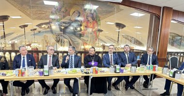Turkish and Swedish officials give speeches during the roundtable session at St. Aphrem Church in Södertälje, Sweden, Oct. 3, 2024. (AA Photo)