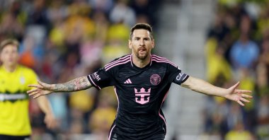 Inter Miami's Lionel Messi celebrates after scoring a goal against the Columbus Crew during the first half at Lower.com Field, Columbus, Ohio, U.S., Oct 2, 2024. (Reuters Photo)