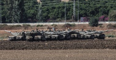 Israeli soldiers and military vehicles gather next to the border with Lebanon, Oct. 3, 2024. (EPA Photo)