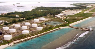 This file photo shows fuel tanks at the edge of a U.S. military airstrip on Diego Garcia, Chagos archipelago. (Reuters Photo)