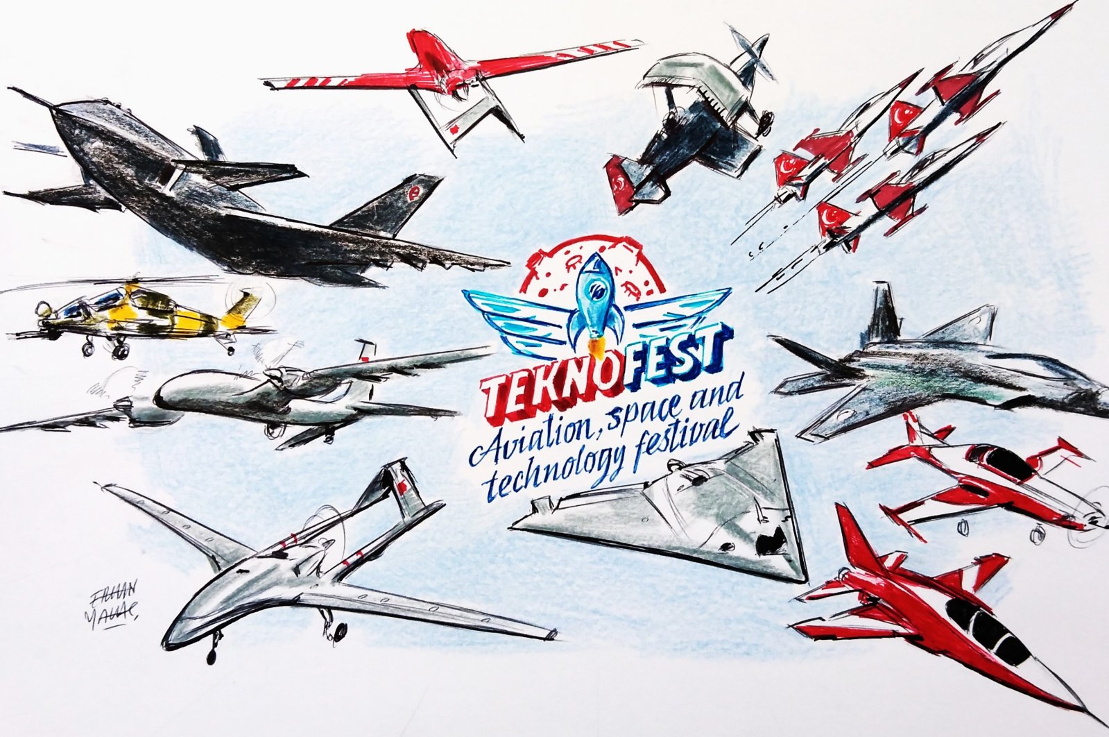 "Teknofest plays a vital role in advancing Türkiye&#039;s national technology and inspiring a new generation of innovators." (Illustration by Erhan Yalvaç)