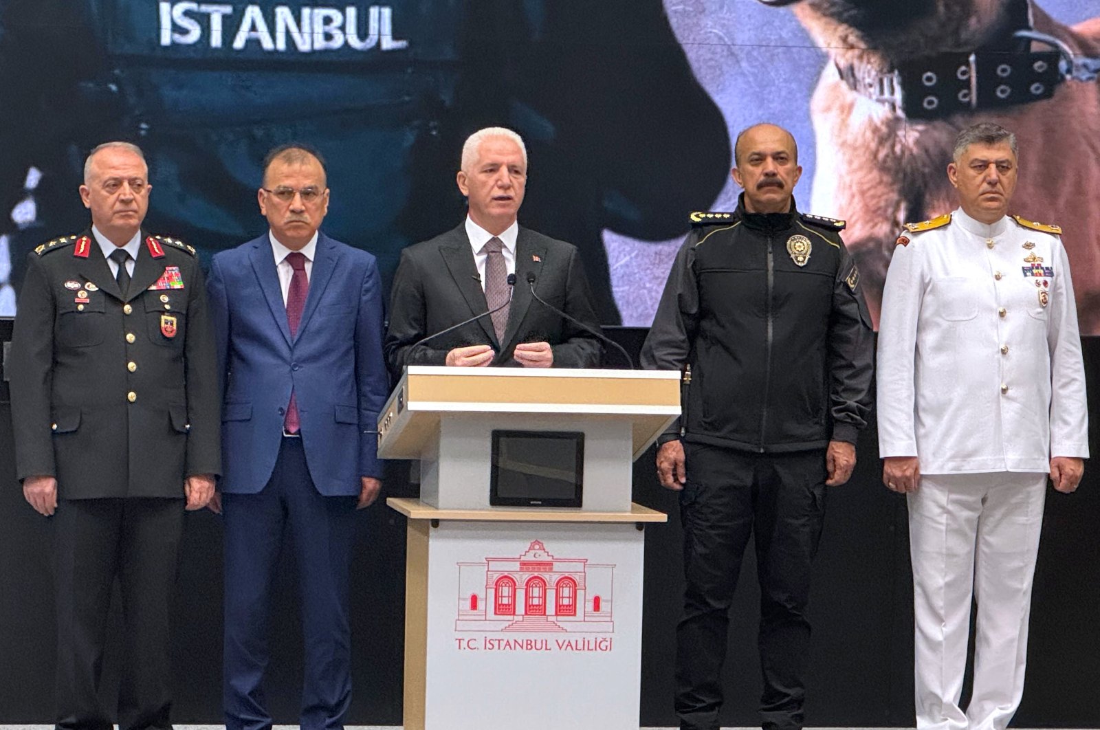 Istanbul Governor Davut Gül (C) speaks at a news conference, Istanbul, Türkiye, Oct. 3, 2024. (AA Photo)