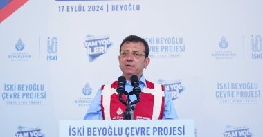 Istanbul Metropolitan Municipality (IBB) Mayor Ekrem Imamoğlu makes a speech at an event in Istanbul, Türkiye, Sept. 17, 2024. (AA Photo)