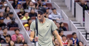 Italy&#039;s Jannik Sinner reacts during his singles final match against Spain&#039;s Carlos Alcaraz at the China Open, Beijing, China, Oct. 2, 2024. (EPA Photo)