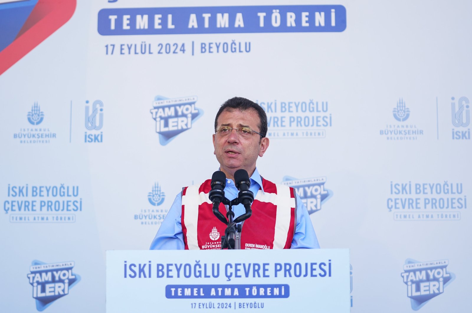 Istanbul Metropolitan Municipality (IBB) Mayor Ekrem Imamoğlu makes a speech at an event in Istanbul, Türkiye, Sept. 17, 2024. (AA Photo)