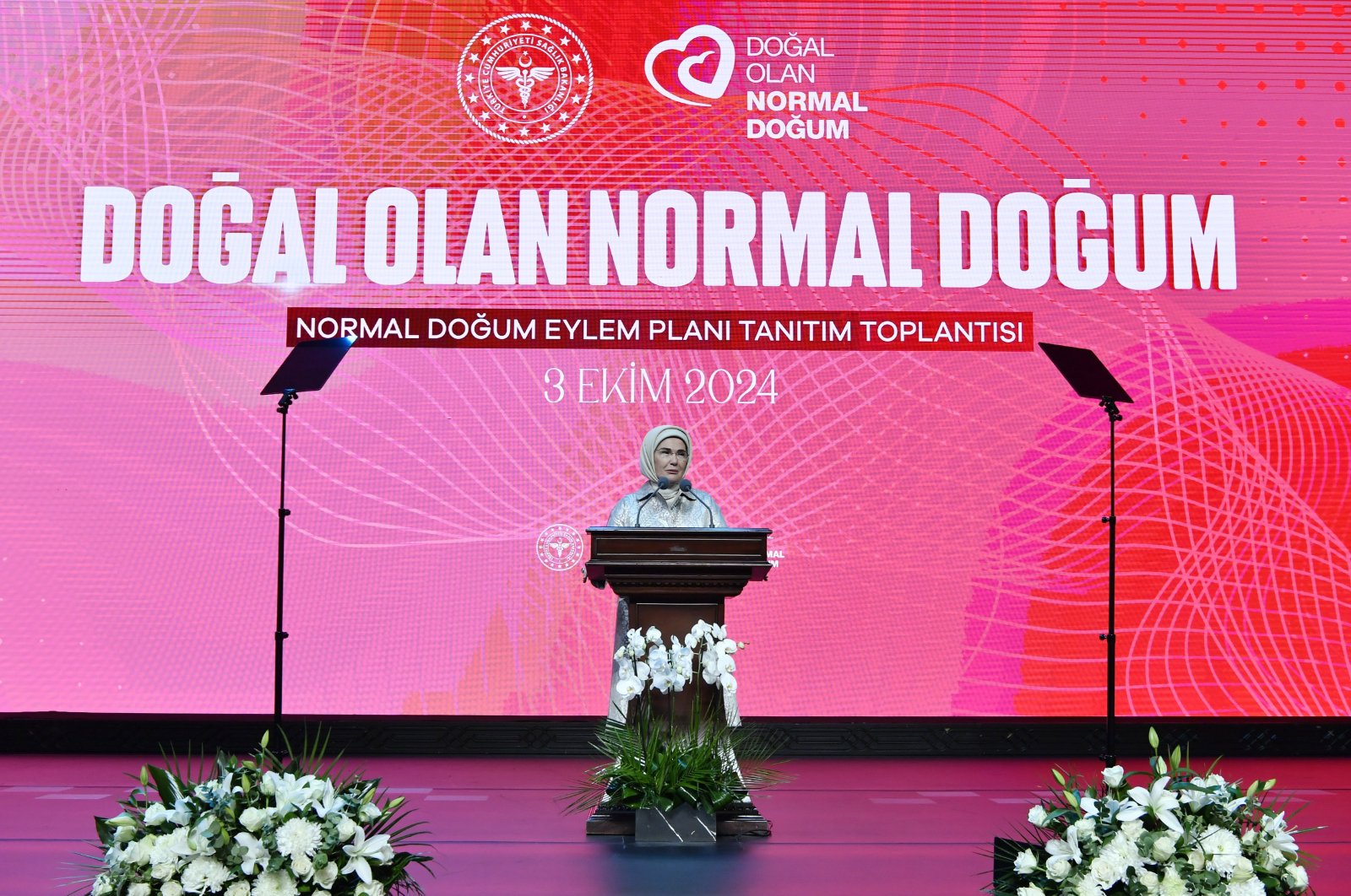 First lady Emine Erdoğan speaks at an event, Ankara, Türkiye, Oct. 3, 2024. (AA Photo)