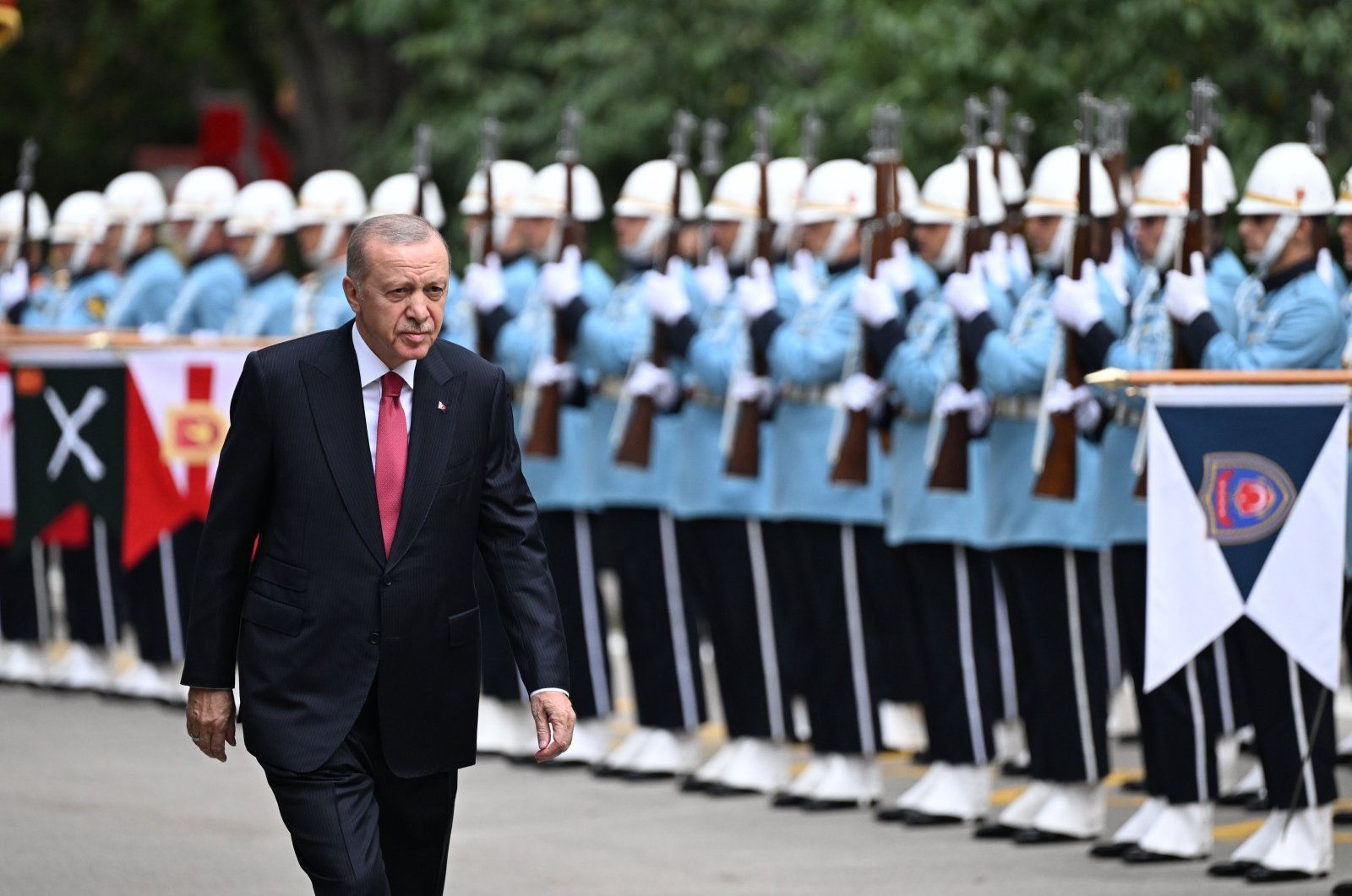 President Recep Tayyip Erdoğan walks during a ceremony in the capital Ankara, Türkiye, Oct. 1, 2024. (AA Photo)