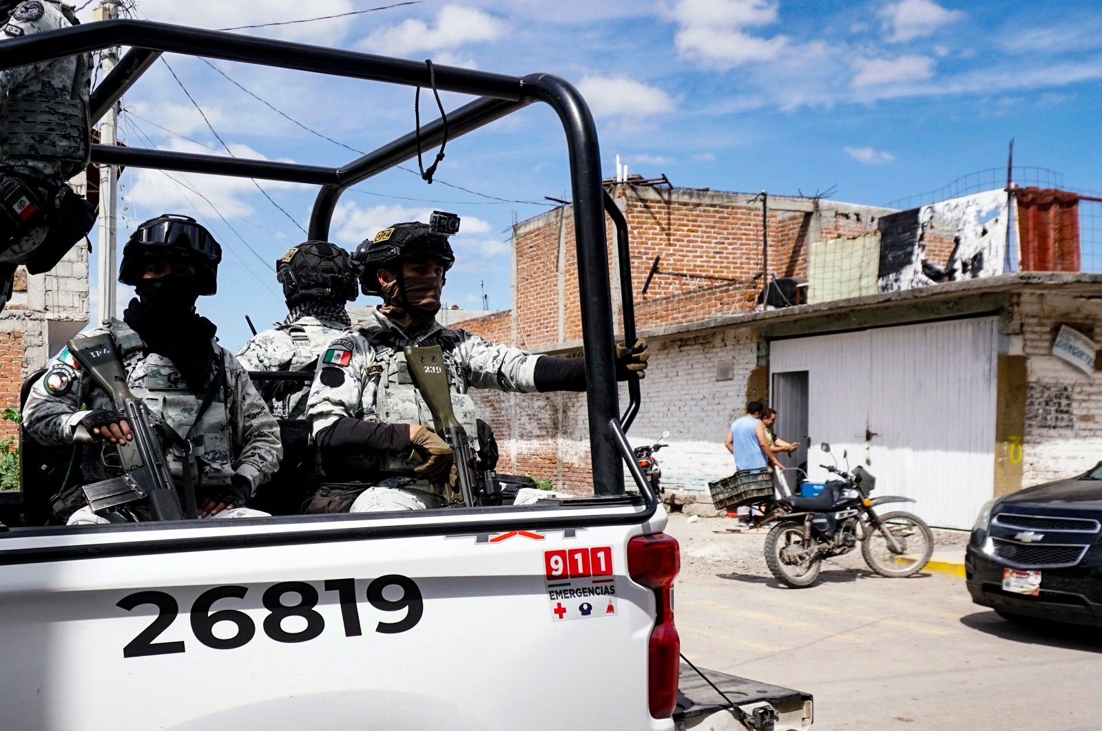 National Guard members patrol outside a rehabilitation center where,  according to local government, unknown gunmen killed four people and injured five, Salamanca, Guanajuato state, Mexico, Oct. 2, 2024. (AFP Photo)