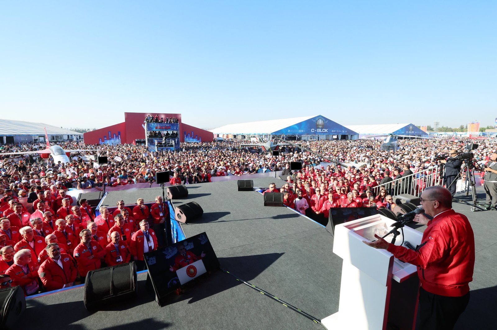 President Recep Tayyip Erdoğan speaks during the Teknofest in Adana, southern Türkiye, Oct. 4, 2024. (AA Photo)