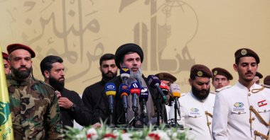 Senior Hezbollah official Hashem Safieddine speaks during the funeral of Mohammed Nasser, a senior Hezbollah commander who was killed by what security sources say was an Israel strike on Wednesday, in Beirut's southern suburbs, Lebanon, July 4, 2024. (Reuters File Photo)