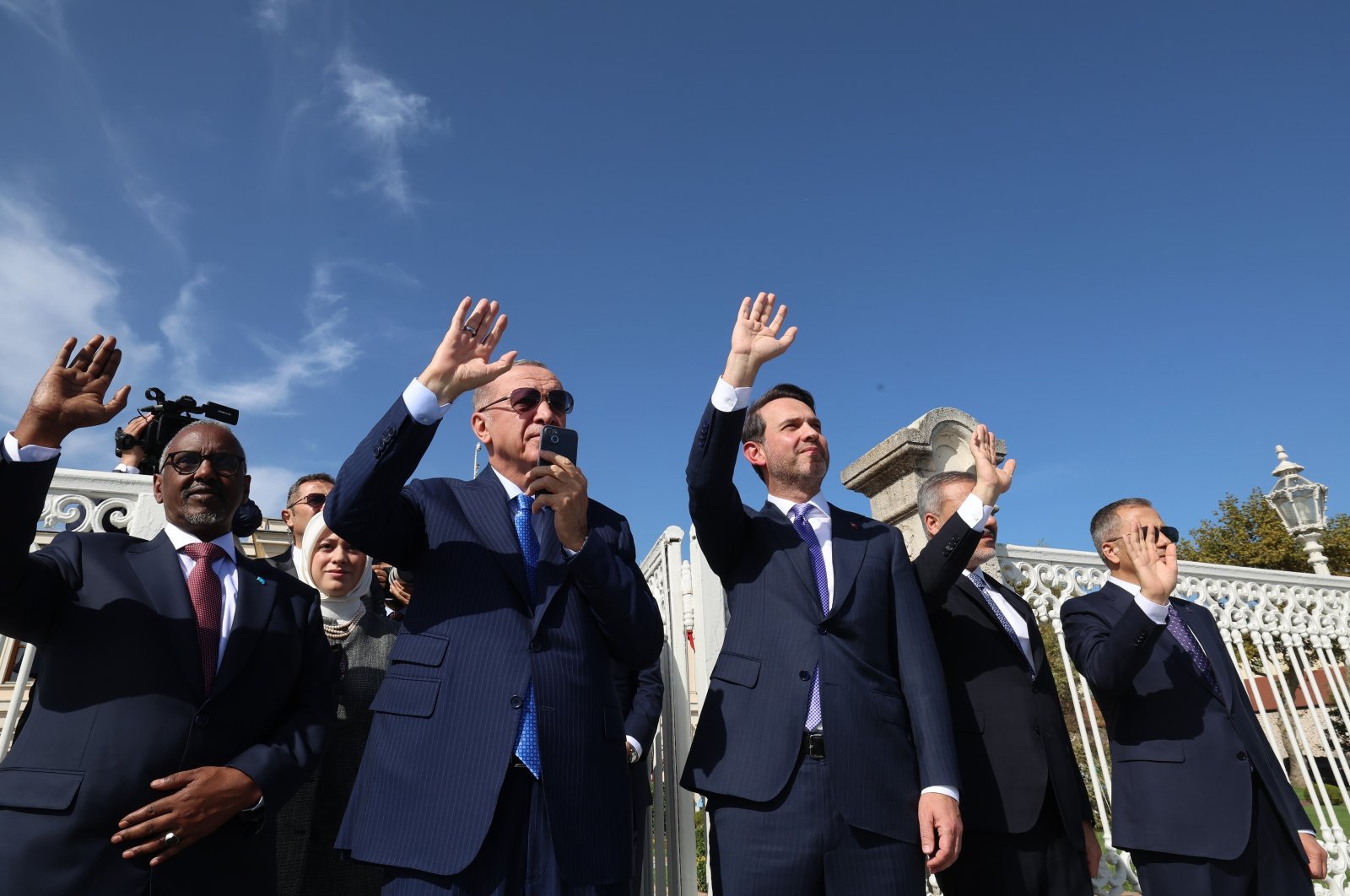 President Recep Tayyip Erdoğan bids farewell to Oruç Reis at Dolmabahçe, Istanbul, Oct. 5, 2024. (IHA Photo)