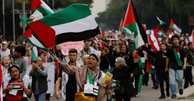 Pro-Palestinian demonstrators take part in a march in Mexico City, Mexico, Oct. 5, 2024. (Reuters Photo)